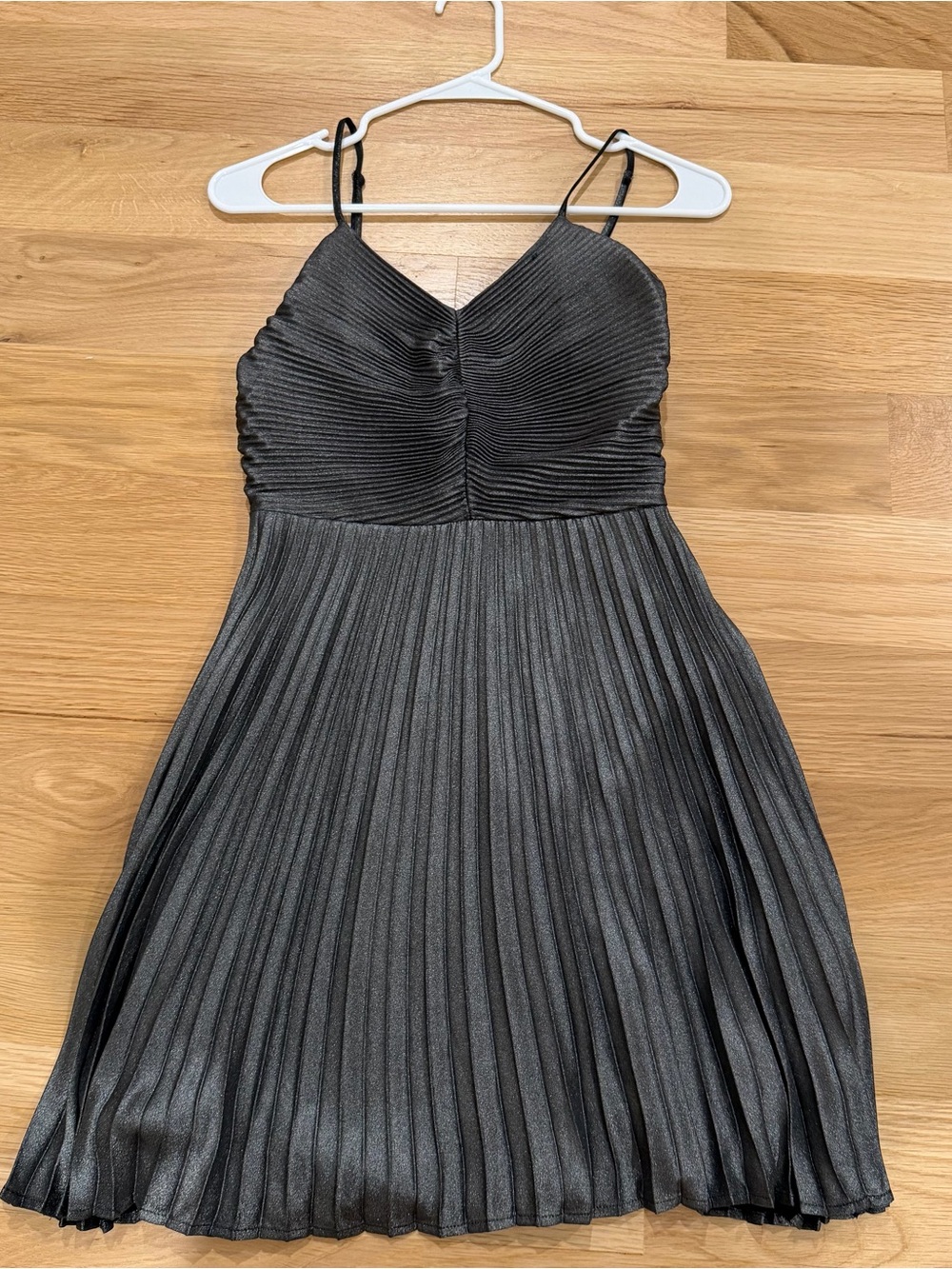 Express Metallic Black Pleated Spaghetti-Strap Mini Dress